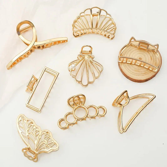 Metal Shell Geometric Hair Claws Clamps Metal Hair Crabs Moon Shape Hairpins Solid Color Clip Women Korean Hair Accessories