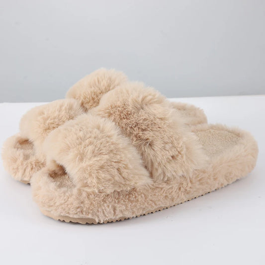 Evshine Women Open Toe Plush Slippers Faux Fur Warm Home Shoes Anti-Slips Fuzzy Fluffy Women Slippers Soft Cozy Bedroom Slippers