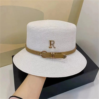 French straw hat summer sun hat tri-fold with letter accessories beach hat outdoor travel anti-UV women's hat  여름모자 gorras