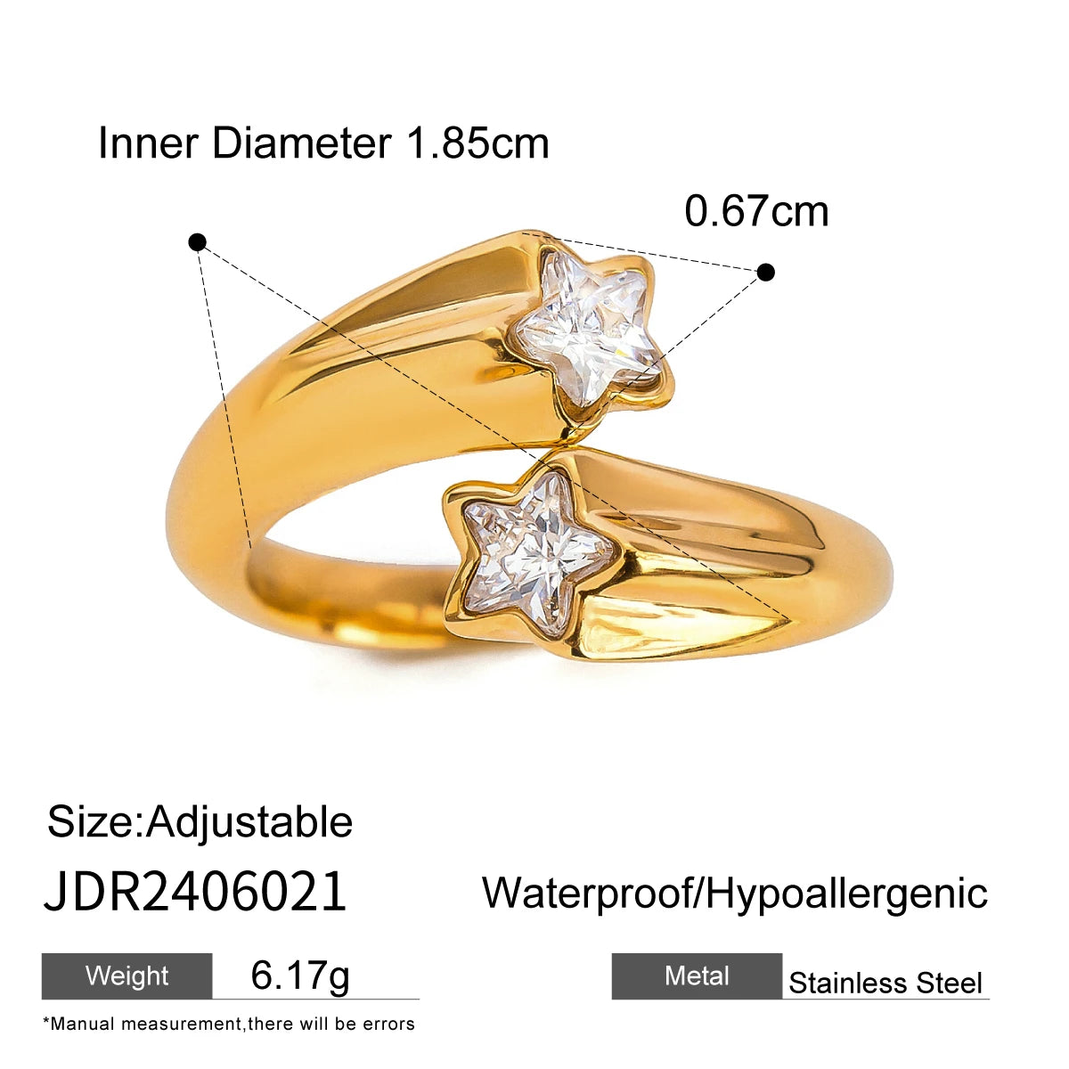 Youthway Versatile Gold Plated Stainless Steel Star Leaf Irregular Zircon Ring For Women Waterproof Anti Allergic Jewelry Set