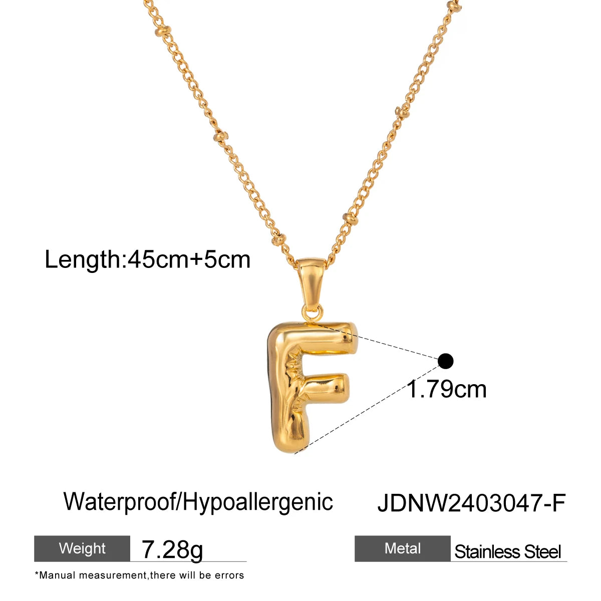 Youthway 18K Gold Minimalist Thick Balloon Bubble Alphabet Necklace Women Stainless Steel Initial Letter Pendant Collar Jewelry