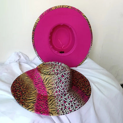 9.5cm rose red leopard print fedora hat