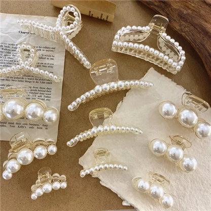 Korean Fashion Pearl Hair Claw Vintage Transparent Hair Clip Claw Clamp Elegant Princess Headwear Women Hair Accessories