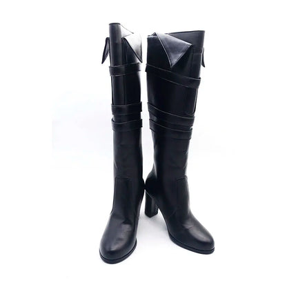 Plus Size Three Row Buckle Round Toe Thick Heel Zipper Women's Knee Length Boots With Breathable Microfiber Lining Knight Boots