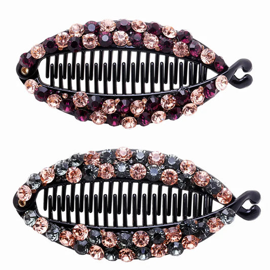 Luxury Pony Hair 12cm large size Crystal Long colorful rhinestones fish banana hair claw clip Hair Accessories for women 1 Piece