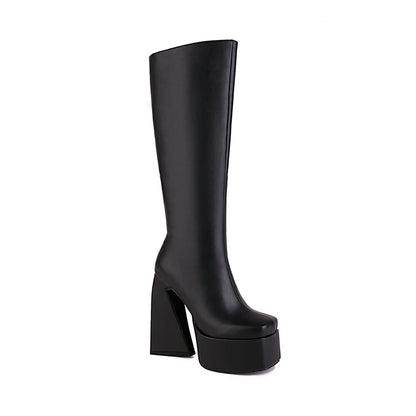 Super trendy Profiled Tapered Thick Heel Slip On Stretch Boot