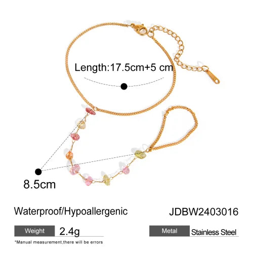 Youthway New Pattern Stainless Steel Rice Bead Chain Ring Bracelet 18K Gold Plated Fashion Jewelry for Women Gift