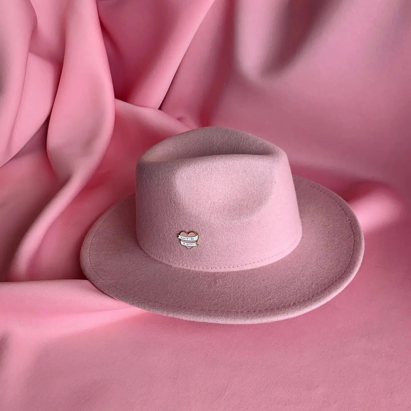 Cartoon Metal Patch Pink Fedora Hat