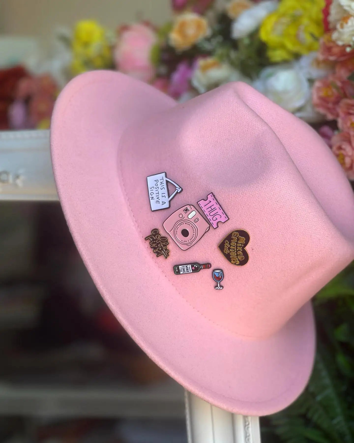 Cartoon Metal Patch Pink Fedora Hat