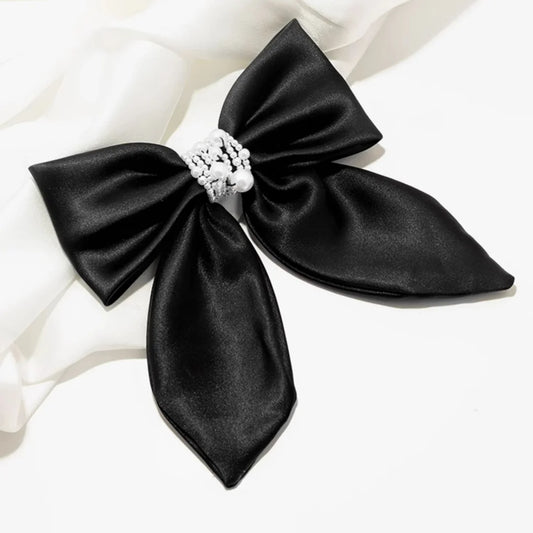 Black Satin Silk Bowknot Barrettes French Clips for Girls and Women Hair Bow