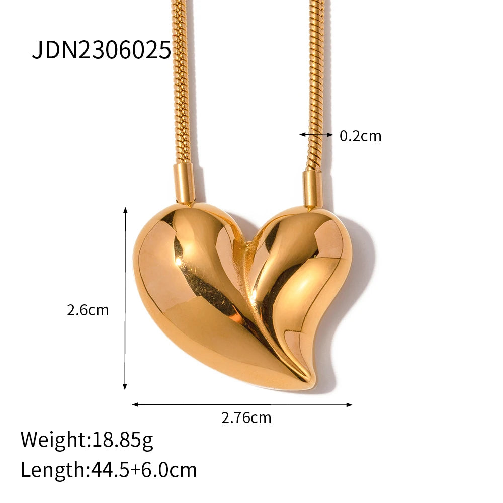 Youthway Gold Silver Color Exaggerated Big Heart Shaped Stainless Steel Stud Earrings Pendant Necklace Set Female Jewelry