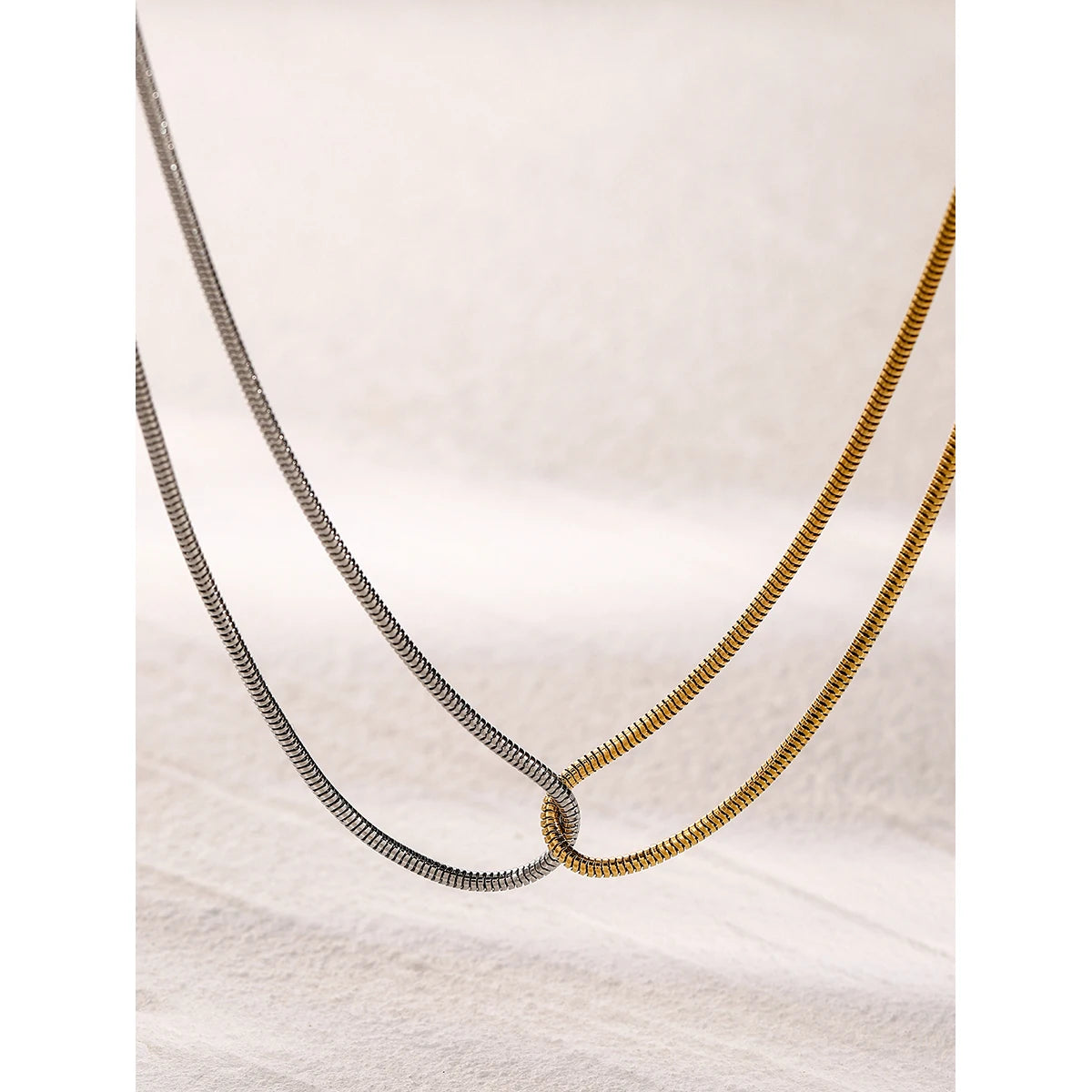 Youthway tainless steel gold and silver color blocking flat snake bone chain necklace Fashion Jewelry 18K Gold Plated