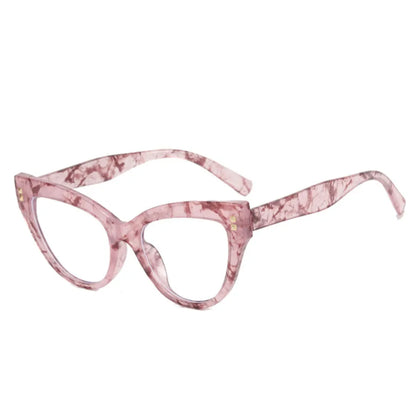 New Fashion Women Brand Designer Glasses For Ladies Retro Cat Eye Rivet Decoration Frame Clear Reading Computer Top Quality Eyeg