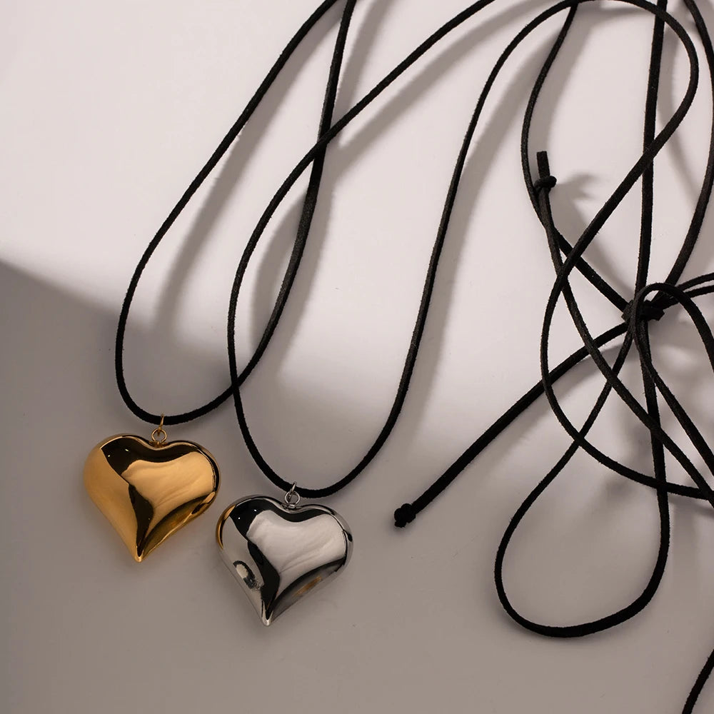 Youthway Smooth Stainless Steel Heart Pendant Korean Cashmere Necklace Glossy Charm Golden Steel Color Jewelry for Women