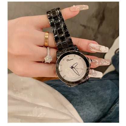 Fashion Ceramic Black and White Watch Camellia Light Luxury Quartz Women's Watch Waterproof Women's Bracelet Relogio Feminino