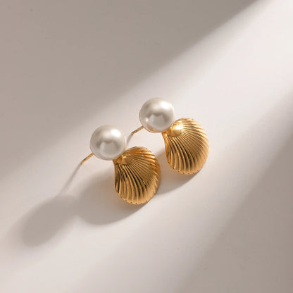 Youthway New Arrival Stainless Steel Pearl Shell Shape Earrings for Women High Quality Trendy Jewelry Gift