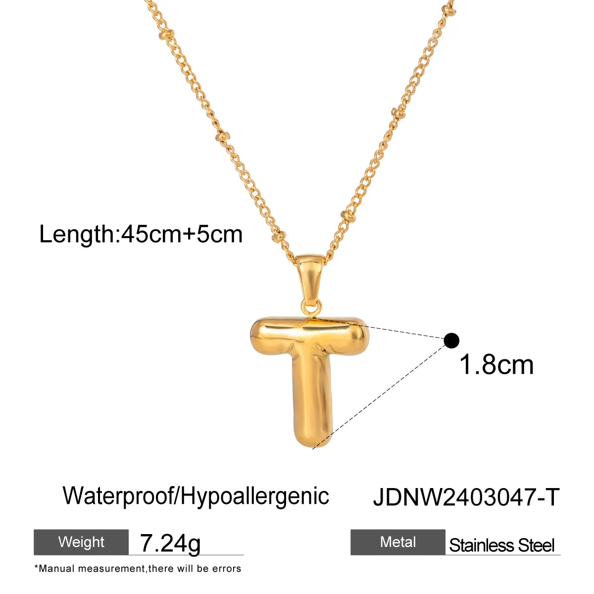 Youthway 18K Gold Minimalist Thick Balloon Bubble Alphabet Necklace Women Stainless Steel Initial Letter Pendant Collar Jewelry