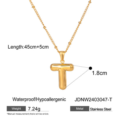 Youthway 18K Gold Minimalist Thick Balloon Bubble Alphabet Necklace Women Stainless Steel Initial Letter Pendant Collar Jewelry