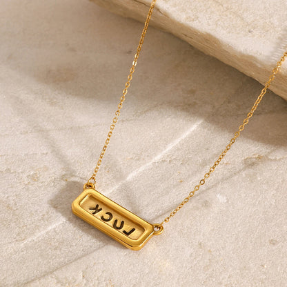 Youthway 18k Gold Stainless Steel Colored Rhinestone Letters LUCK Square Pendant Necklace For Women Anti Allergic Jewelry