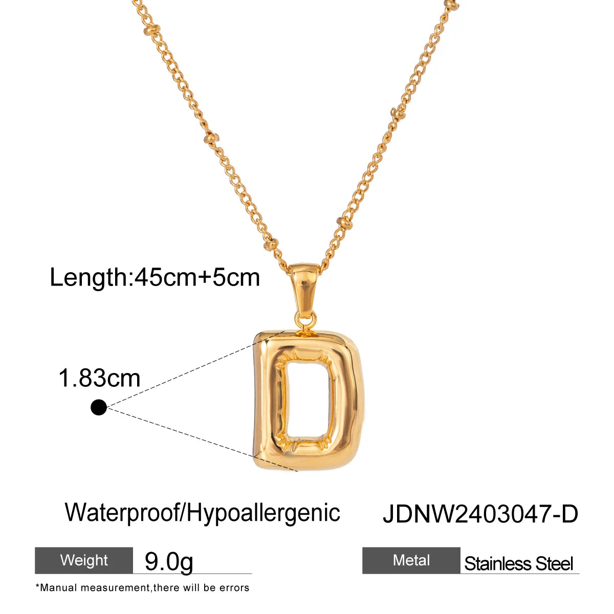 Youthway 18K Gold Minimalist Thick Balloon Bubble Alphabet Necklace Women Stainless Steel Initial Letter Pendant Collar Jewelry