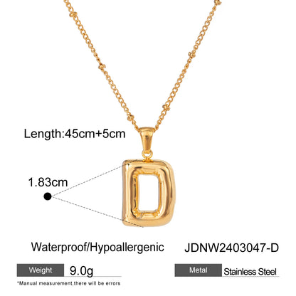 Youthway 18K Gold Minimalist Thick Balloon Bubble Alphabet Necklace Women Stainless Steel Initial Letter Pendant Collar Jewelry