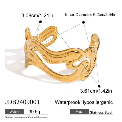 Youthway Minimalist Stainless Steel Irregular Curve Geometric Wave Thread Bangle Bracelet Gold Waterproof Metal Jewelry Gift