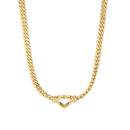 New Trend Stainless Steel Cuban Chain Hollow Heart Necklace Wedding 14K Gold Plated Love Heart Pendant Necklace for Girls