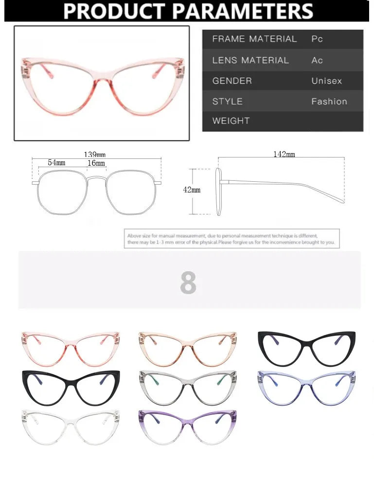 New Retro Cat Eye Glasses Frame Women Brand Vintage Trend Anti-blue Light Glasses Transparent Frame Myopia Eyeglasses