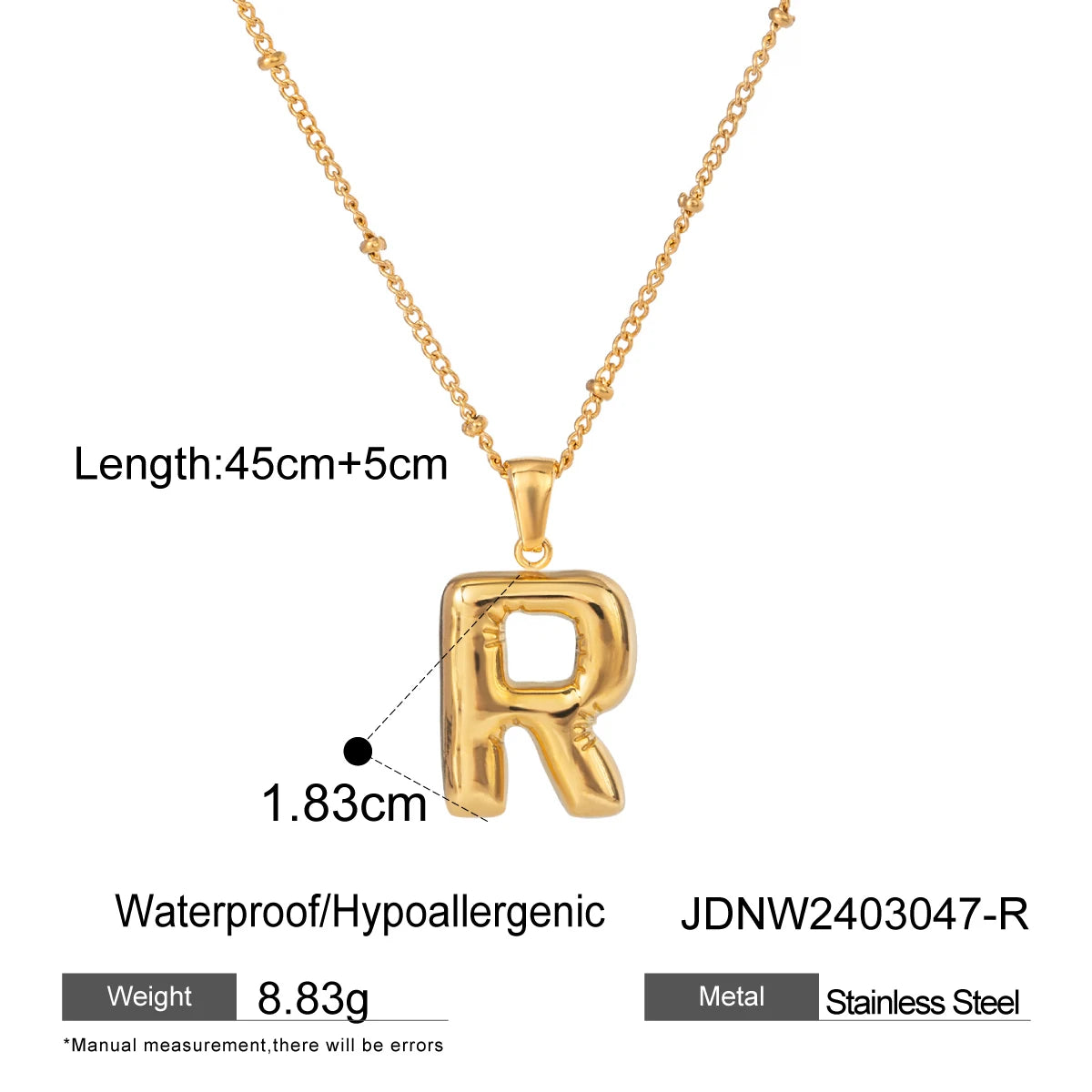 Youthway 18K Gold Minimalist Thick Balloon Bubble Alphabet Necklace Women Stainless Steel Initial Letter Pendant Collar Jewelry