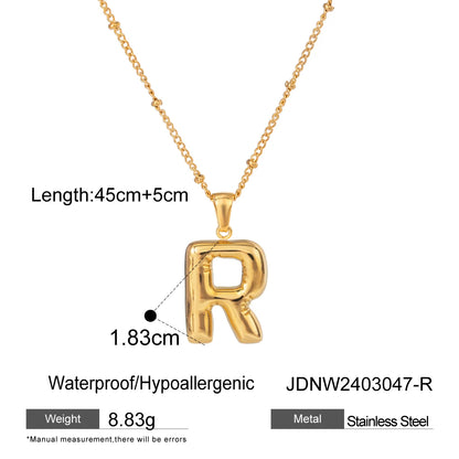 Youthway 18K Gold Minimalist Thick Balloon Bubble Alphabet Necklace Women Stainless Steel Initial Letter Pendant Collar Jewelry