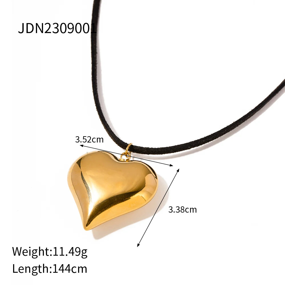 Youthway Smooth Stainless Steel Heart Pendant Korean Cashmere Necklace Glossy Charm Golden Steel Color Jewelry for Women