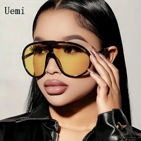 Uemi Fashion Vintage Round One Piece Sunglasses For Women Men Yellow Oversized Sun Glasses Female Shades UV400 Eyeglasses