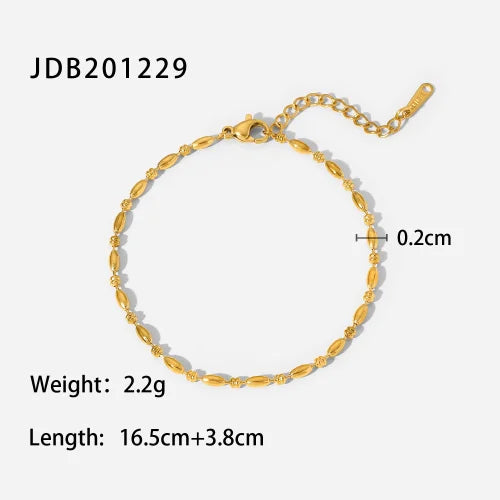 Youthway New Pattern Stainless Steel Rice Bead Chain Ring Bracelet 18K Gold Plated Fashion Jewelry for Women Gift