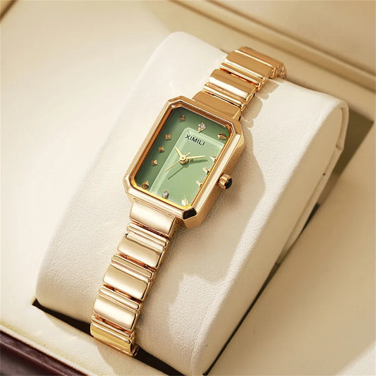 Women Gold Square Watch Simple Korean Version Female Student Fashion Stainless Steel Bracelet Quartz Wristwatches Clock Gift