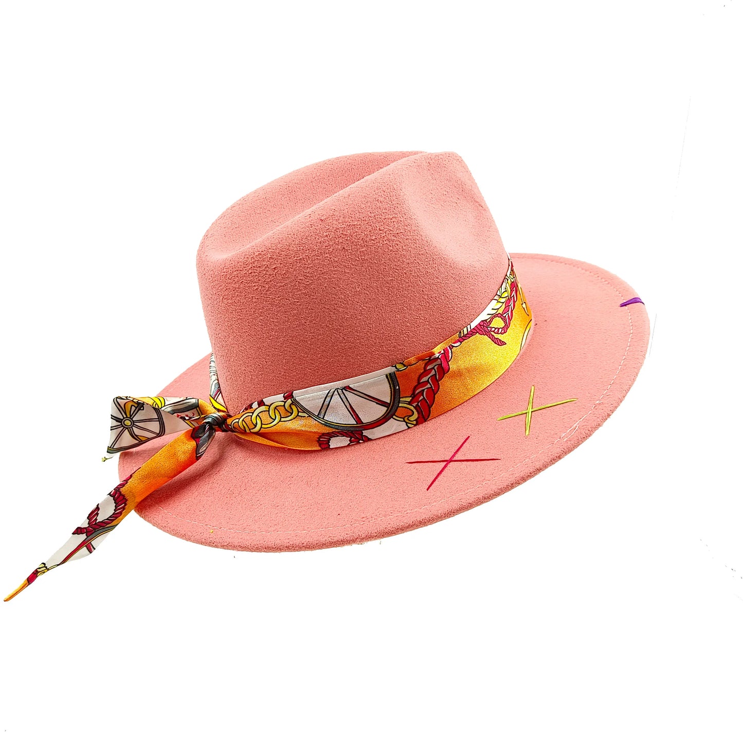 Cartoon Metal Patch Pink Fedora Hat