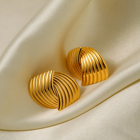 Youthway 18K Gold Plated Stainless Steel Stripe Staggered Stud Earrings Textured Fashion Jewelry Party Gift for Women