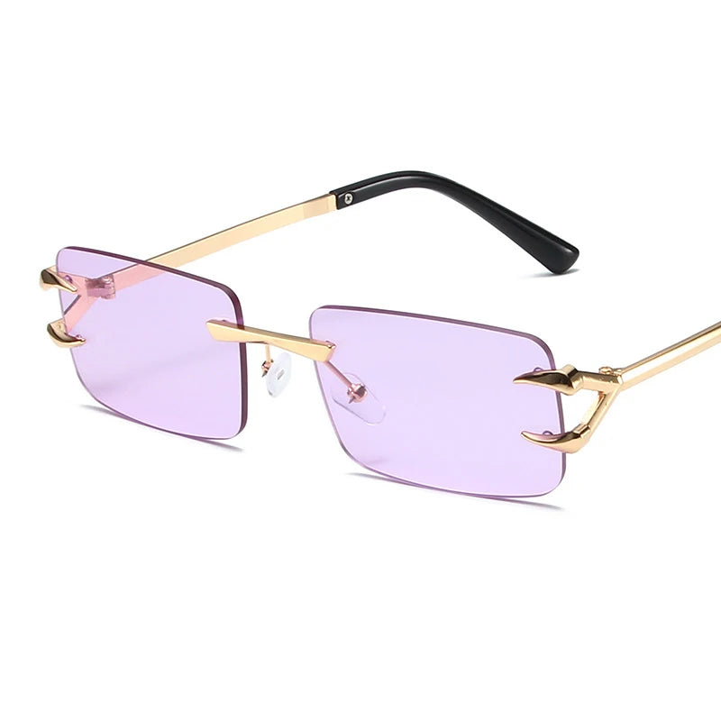 New Rectangle Rimless Women Luxury Sunglasses Retro Brand Designer Clear Ocean Gradient Eyewear Men UV400 Sun Glasses