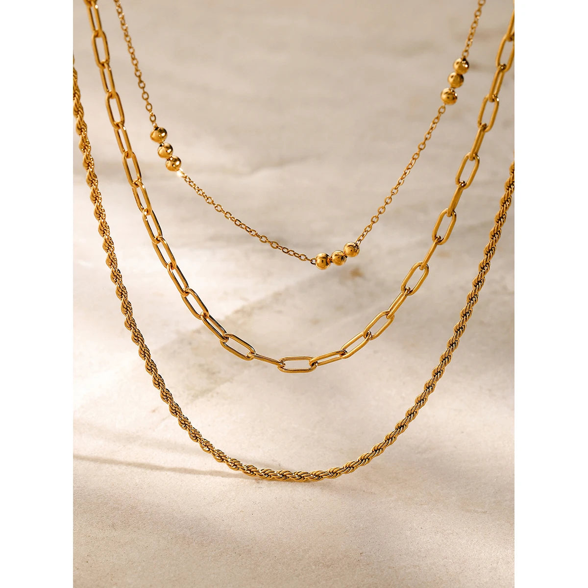 Youthway Layered Chain Stainless Steel Twist Chain Triple Layers Necklace 18K Gold Plated Waterproof Trendy Chain Jewelry Women