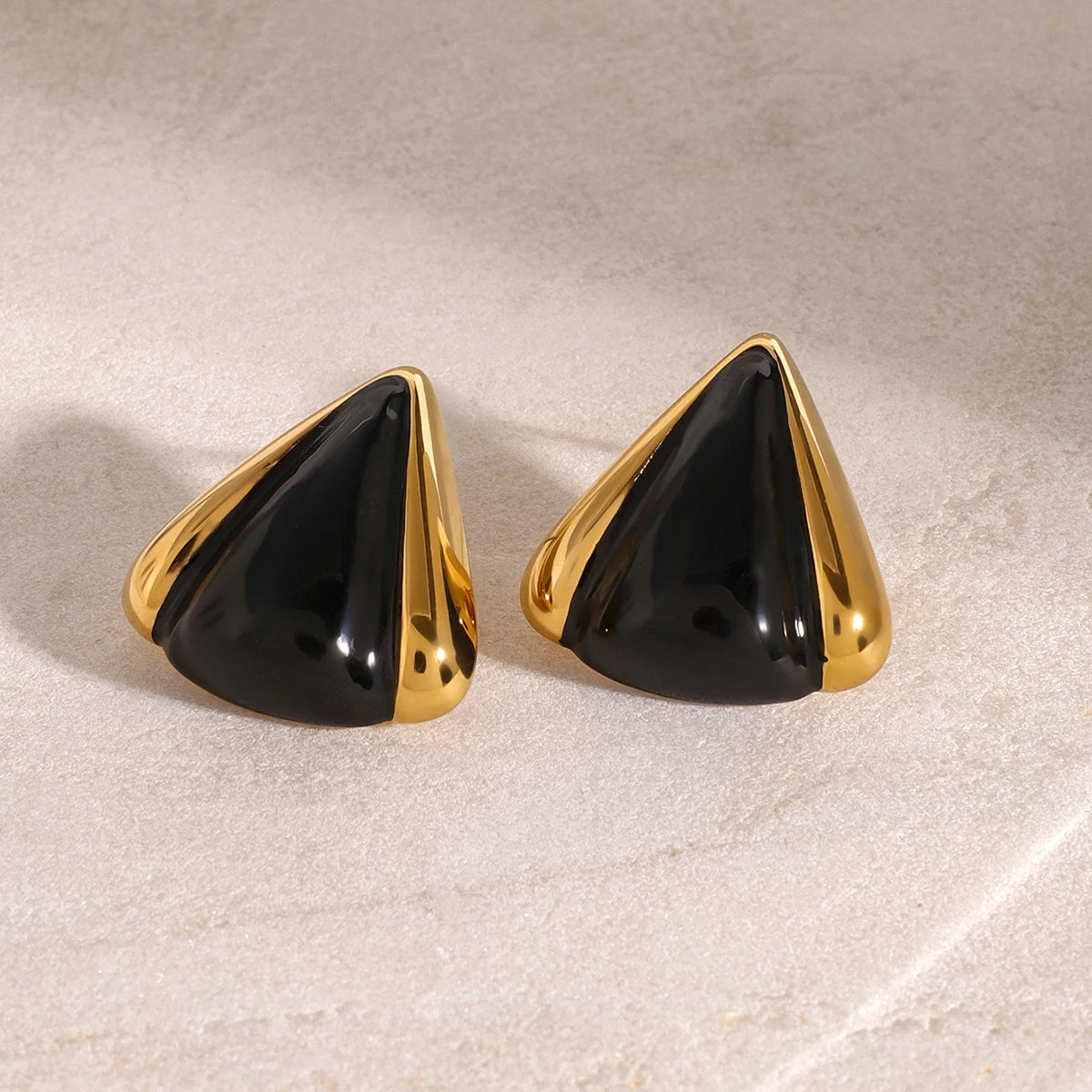 Youthway Glossy Shine Minimalist Stainless Steel Black Triangle Earrings Stud For Women Trendy Waterproof Jewelry Gift