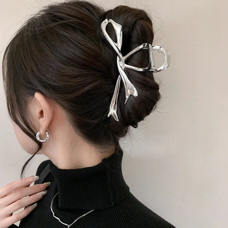 Korean Fashion Metal Bow Hair Clip Claw Clamp Elegant Updo Hair Clip Claw Clamp Headwear Girls Women Hair Accessories