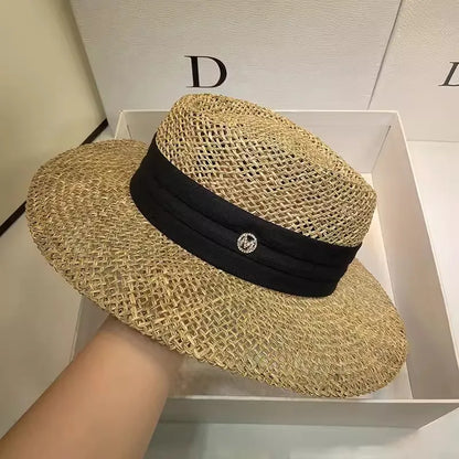 French straw hat summer sun hat tri-fold with letter accessories beach hat outdoor travel anti-UV women's hat  여름모자 gorras