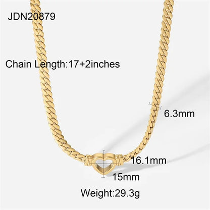 New Trend Stainless Steel Cuban Chain Hollow Heart Necklace Wedding 14K Gold Plated Love Heart Pendant Necklace for Girls